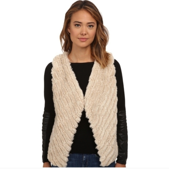 BB Dakota Keith Faux Fur Vest In Outmeal Sz Small - Picture 2 of 10